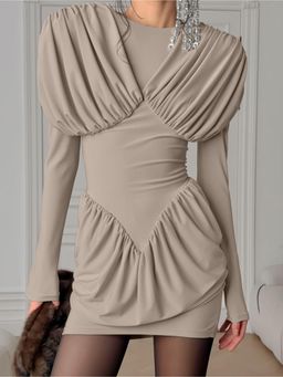 Miakee - Khaki Solid Bodycon Dress