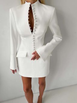 Miakee - White Solid Bodycon Dress