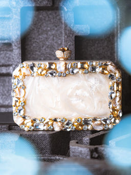 NR by Nidhi Rathi - Embellished Beige Clutch