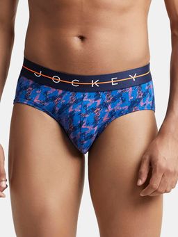 Jockey - NY01 Men Super Combed Cotton Elastane Printed Brief - Navy & Orange
