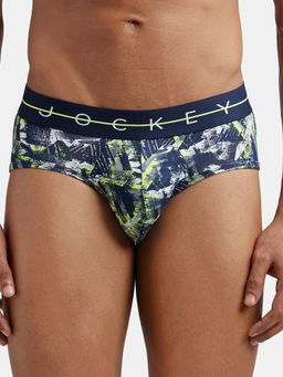 Jockey - NY01 Men Super Combed Cotton Elastane Printed Brief - Navy & Neon