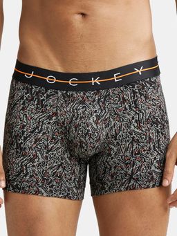 Jockey - NY02 Men Super Combed Cotton Elastane Printed Trunk - Black & Orange