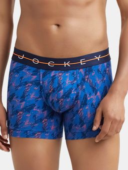 Jockey - NY02 Men Super Combed Cotton Elastane Printed Trunk - Navy and Orange