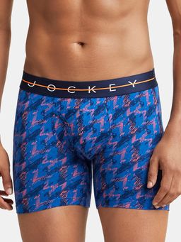Jockey - NY03 Men Cotton Elastane Printed Boxer Brief - Navy and Orange