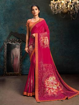 Odette - Pink Silk Georgette Designer Saree with Unstitched Blouse