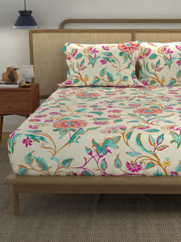 Urban Space - Monsoon Buttercream Cotton Bedsheet with 2 Pillow Covers (Queen)