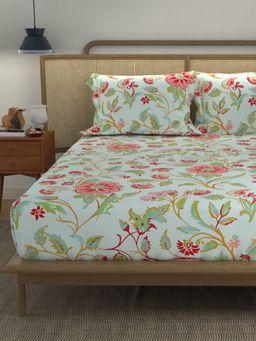 Urban Space - Monsoon Skyblue Cotton Bedsheet with 2 Pillow Covers (Queen)