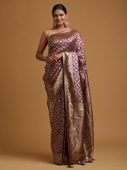 Koskii - Purple Zariwork Banarasi Designer Saree With Unstitched Blouse