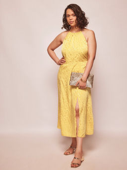 The Label Life - Women Honey Jacquard Chain Halter Neck Midi Dress