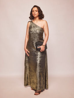 The Label Life - Women Gold Shimmer One Shoulder Gown