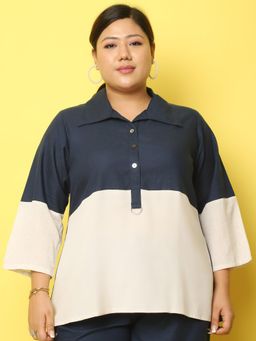 theRebelinme - Plus Size Women's Multi Color Block Linen Top