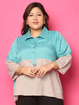 theRebelinme - Plus Size Women's Multi Color Block Linen Top