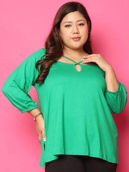 theRebelinme - Plus Size Women's Green Solid Color Knitted Regular Top
