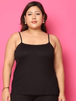 theRebelinme - Plus Size Women's Black Solid Color Knitted Camisole