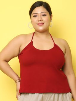 theRebelinme - Plus Size Women's Red Solid Color Halter Neck Camisole