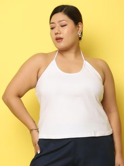 theRebelinme - Plus Size Women's White Solid Color Halter Neck Camisole