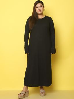 theRebelinme - Plus Size Women's Black Solid Color A-Line Maxi Dress