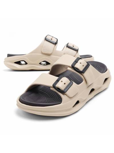Men EVA Adjustable Buckle Double Strap Comfort Sandals - Beige