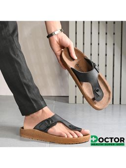 DOCTOR HEALTH SUPER SOFT - Men’s Buckle Thong Comfortable Cushioned Sandals - Black