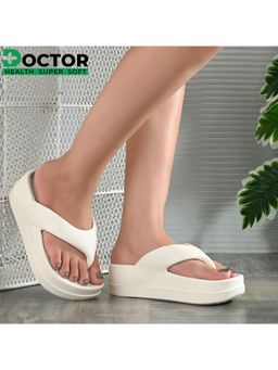 DOCTOR HEALTH SUPER SOFT - Women Thick Sole EVA Soft Cushioned Comfort Flipflops - Cream