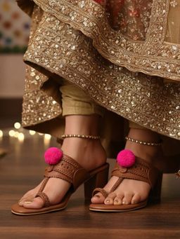THE ALTER - Pom Pom Tan Kohla Block Heels