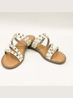 THE ALTER - Studded Strappy White Open Toe Flats