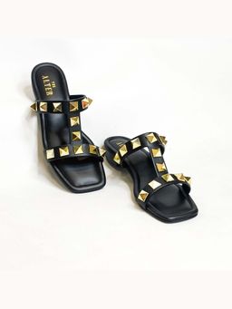 THE ALTER - Asher Studded Black Open Toe Flats