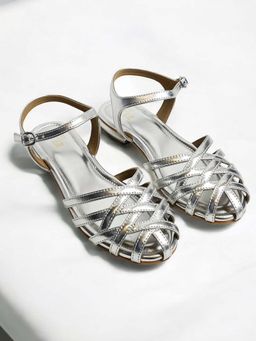 THE ALTER - Zoey Silver Cutwork Round Toe Mules