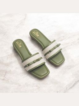 THE ALTER - Jute Bow Green Open Toe Flats