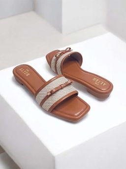 THE ALTER - Jute Bow Tan Open Toe Flats