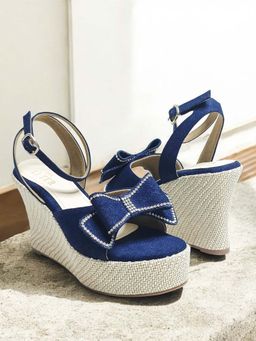 THE ALTER - Denim Blue Bow Wedge Heels