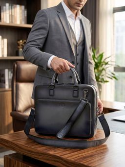 Nelumbo Nucifera - Handmade Leather Briefcase for Men for Office- Burgundy