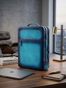 Nelumbo Nucifera - Handmade Leather Backpack for Men- Blue