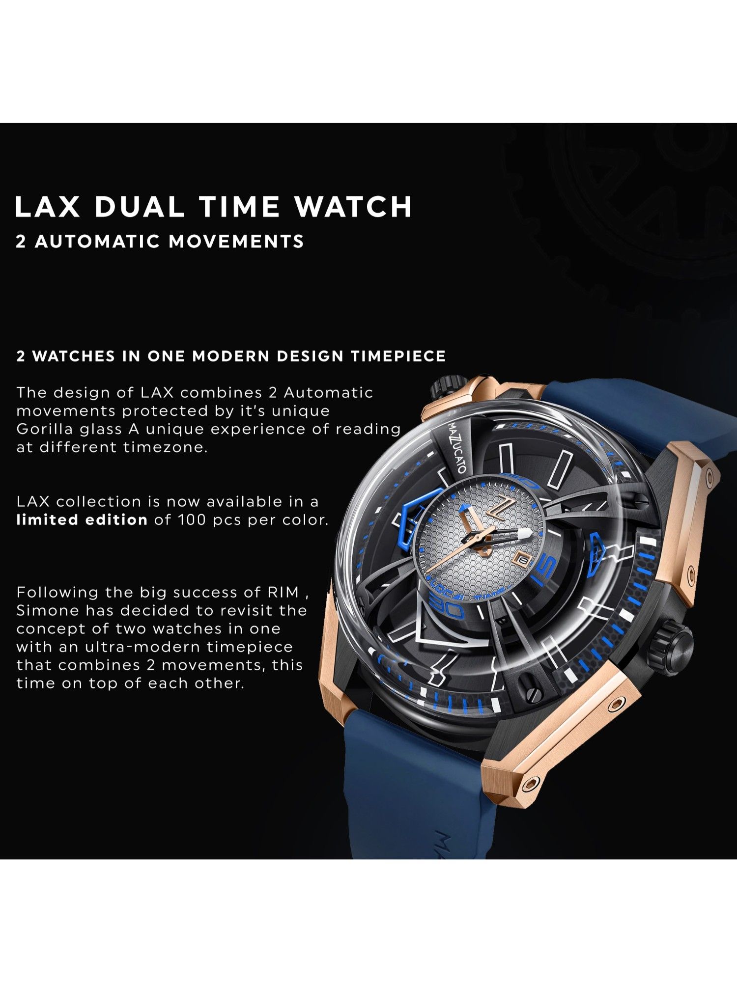 Buy MAZZUCATO Two Automatic Limited Edition Dual Time RIM LAX Men