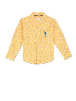U.S. POLO ASSN. - Boys Yellow Mandarin Collar Printed Shirt