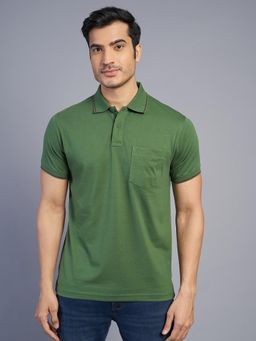 Greenfibre - Mens Slim Fit Green Cotton Polo T-Shirt