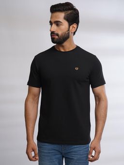 JadeBlue - Mens Black Cotton Slim Fit Solid Half Sleeve T-Shirt