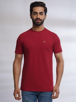 JadeBlue - Mens Slim Fit Red Cotton Solid Half Sleeve T-Shirt