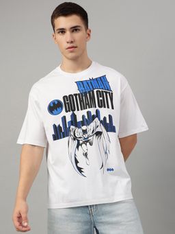 Free Authority - Batman Graphic Loose Fit White Cotton Men T-Shirt