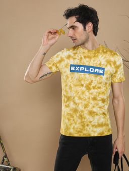 Crocodile - Tie Dye T-Shirt With Chest Print In Lime Green