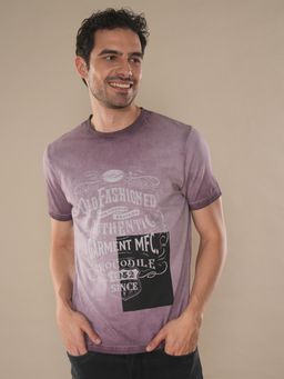 Crocodile - Reverse Dyed T-Shirt With Chest Graphics In Purple