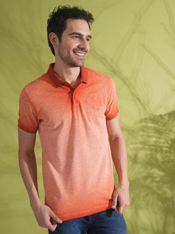 Crocodile - Reverse Garment Dyed Polo Shirt In Orange