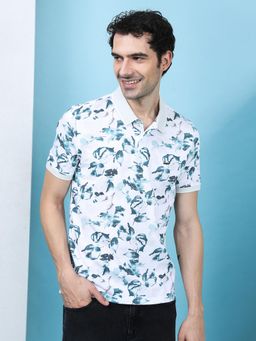 Crocodile - Tropical Grunge All Over Print Polo Shirt In Navy