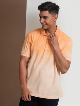Crocodile - Tropical Ombre Panel Print Polo Shirt In Peach