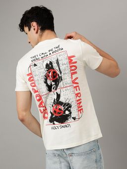 Free Authority - Deadpool Graphic Regular Fit Off White Cotton Men T-Shirt