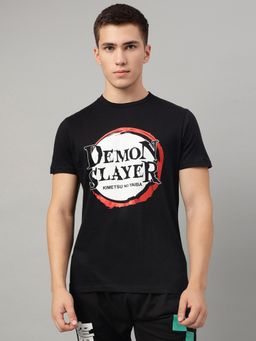 Free Authority - Demon Slayer Printed Regular Fit Black Cotton Men T-Shirt