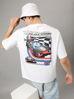 Free Authority - Hot Wheels Graphic Loose Fit White Cotton Men T-Shirt