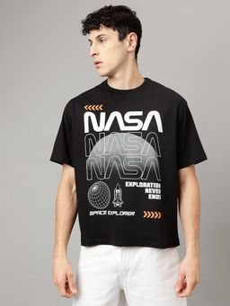 Free Authority - Nasa Graphic Loose Fit Black Cotton Men T-Shirt