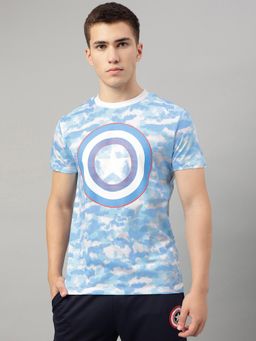 Free Authority - Captain America Printed Regular Fit Blue Cotton Men T-Shirt