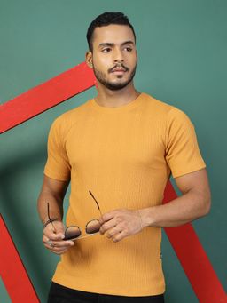 RIGO - Men Light Brown Rib Textured T-Shirt